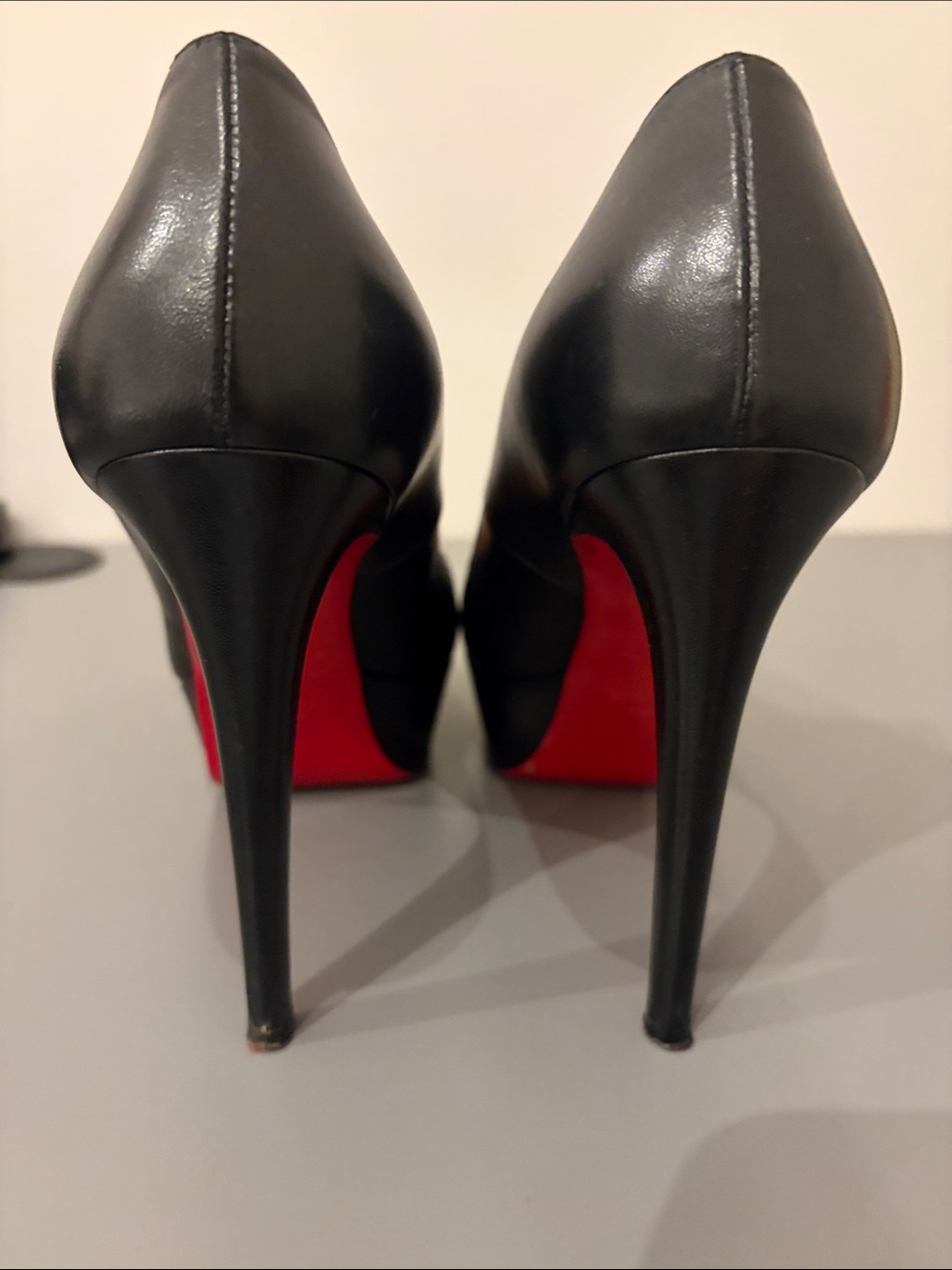Christian Louboutin Black Leather Stiletto Pumps with Red Sole
